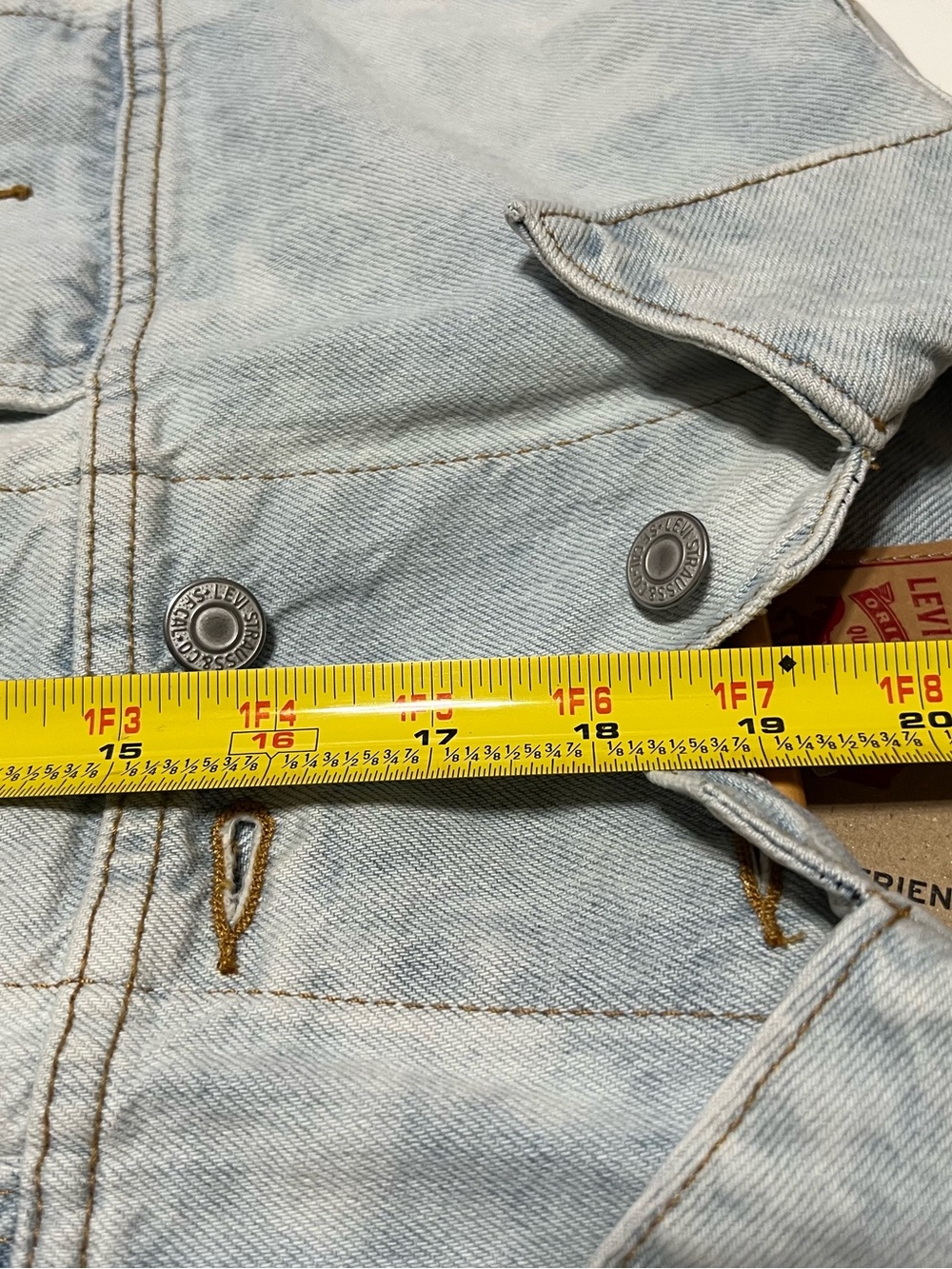Levi's Light Blue Denim Trucker Jacket with Red Leather Patch - Picture 12 of 14